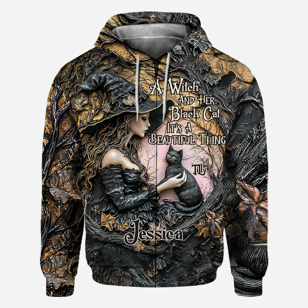 Une sorcière et son chat noir : c'est magnifique ! - T-shirt personnalisé « Sorcière »