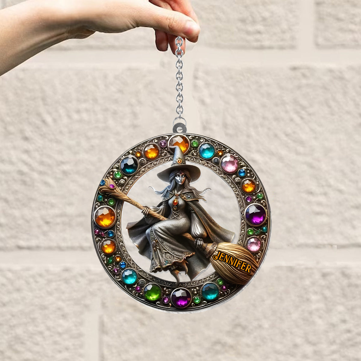 Belle Sorcière - Ornement Attrape-Soleil à suspendre à la fenêtre, personnalisé et orné d'une sorcière 