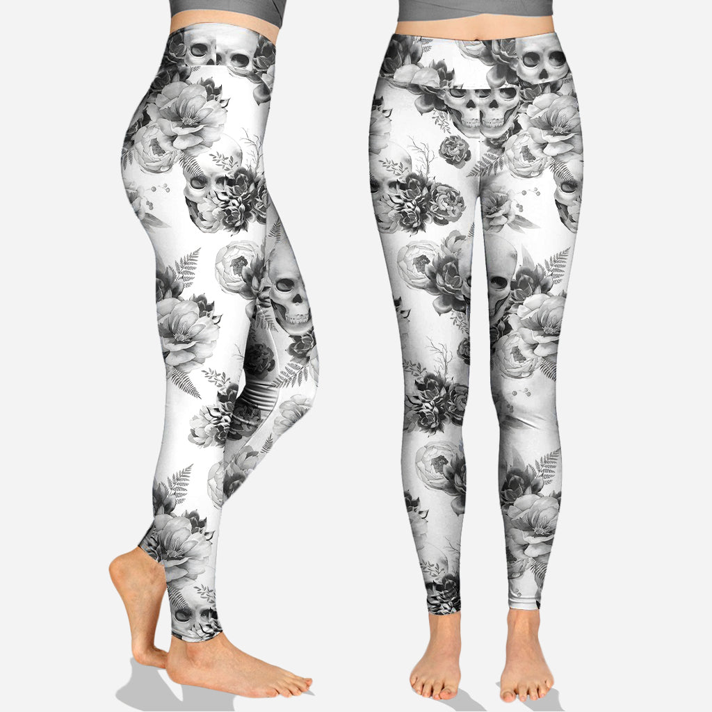 Sweat à capuche et legging personnalisés à motif crâne et roses roses