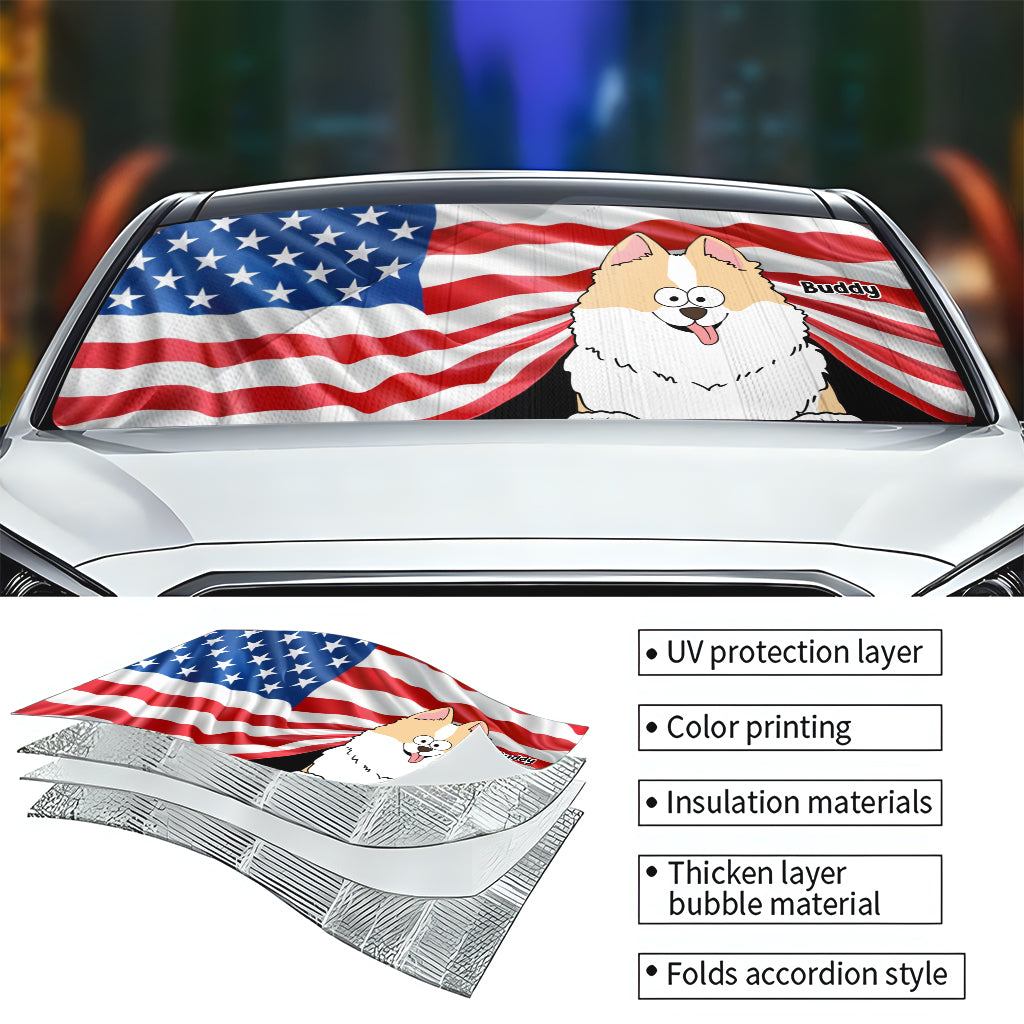 Funny Dog 4th Of July - Personalized Dog Car Sunshade