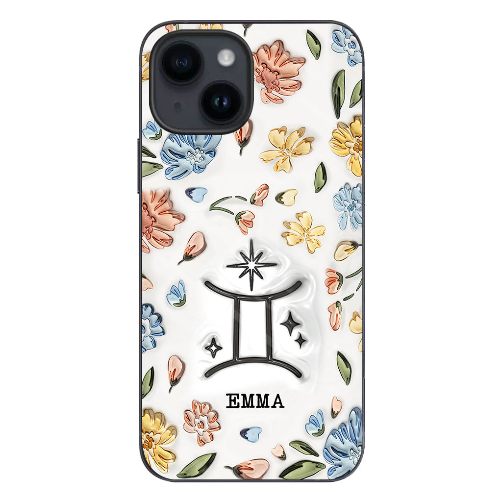 Coque de téléphone personnalisée avec signe du zodiaque et motif floral