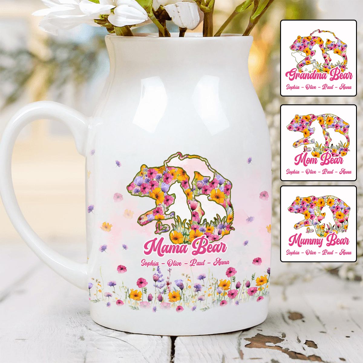 Maman Ours - Vase à fleurs en céramique personnalisé pour maman
