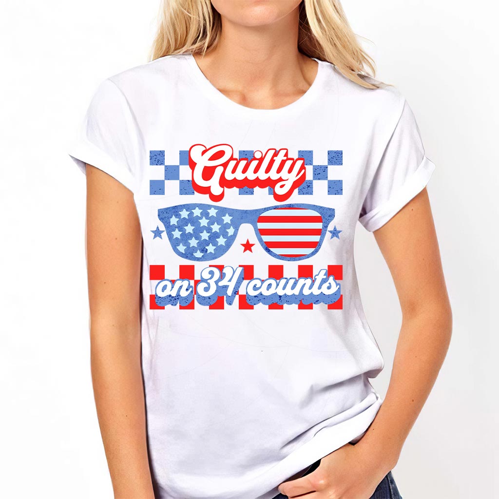 T-shirt « Criminel condamné », T-shirt « Coupable de 34 chefs d'accusation », T-shirt Trump pour le 4 juillet, T-shirt humoristique pro-Trump 2024, T-shirts MAGA