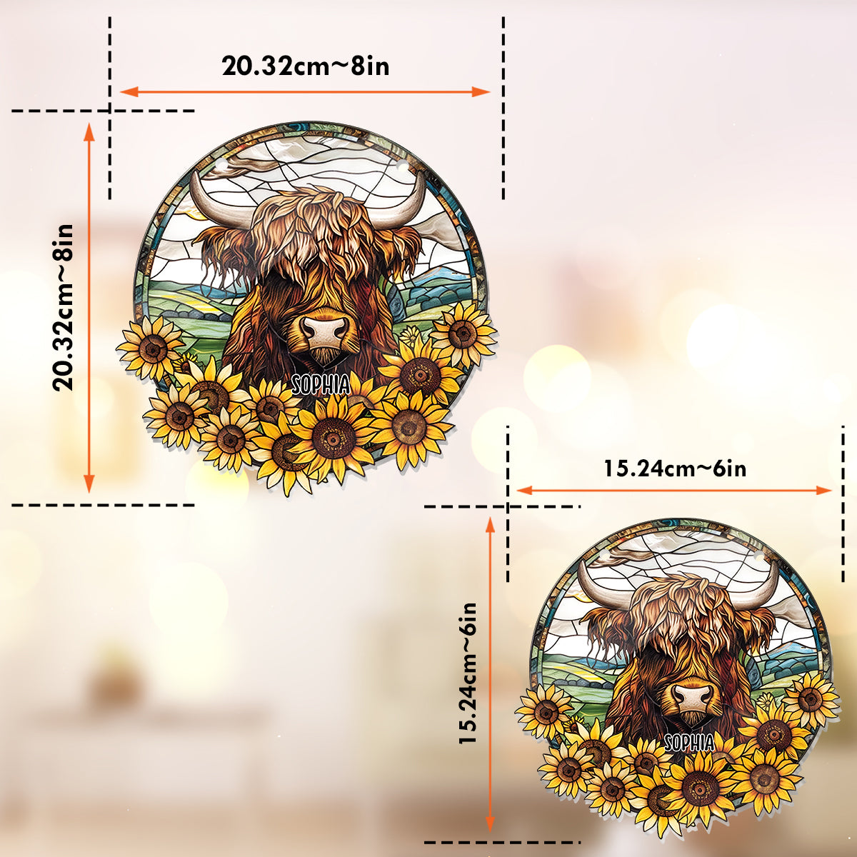 Tournesol « Bébé vache » - Ornement attrape-soleil personnalisé à suspendre à la fenêtre 