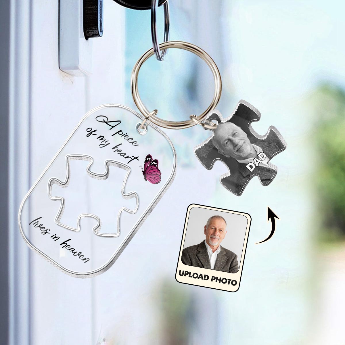 A Piece Of My Heart Lives In Heaven - Personalized Memorial Keychain with Charms