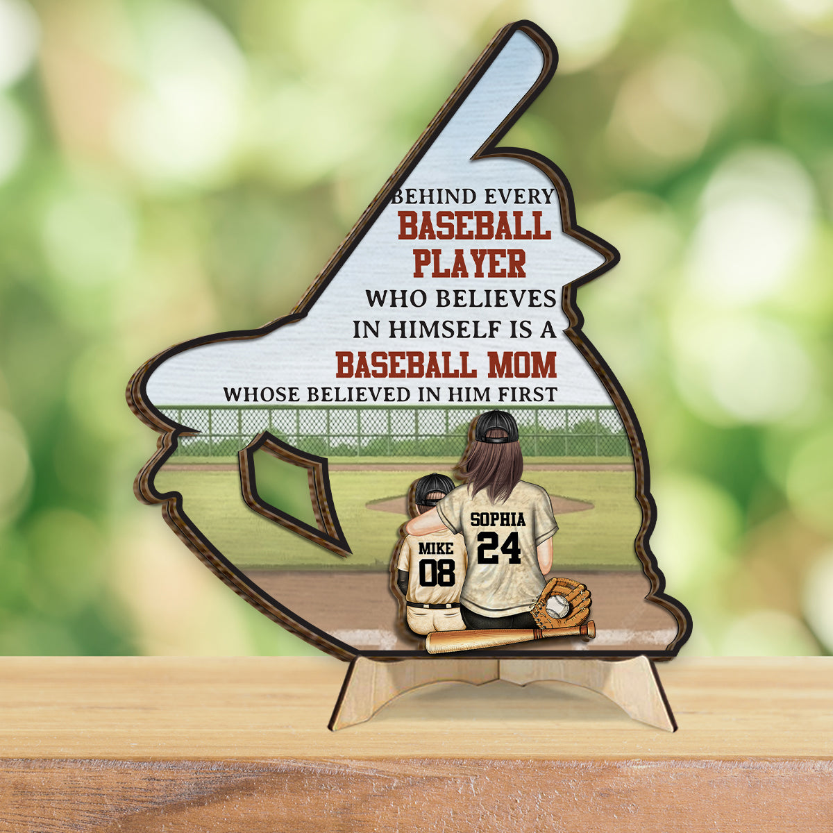 Maman/Papa ​​de baseball - Plaque en bois personnalisée à 2 couches