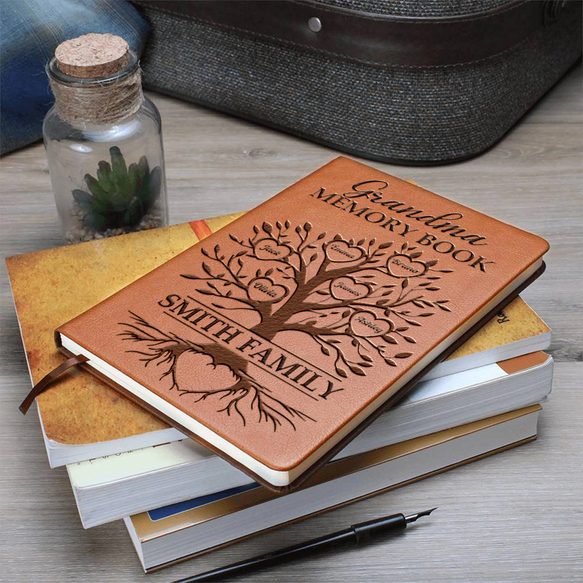 Grand-mère/Grand-père/Abuela... Livre de souvenirs - Journal en cuir personnalisé pour grand-mère