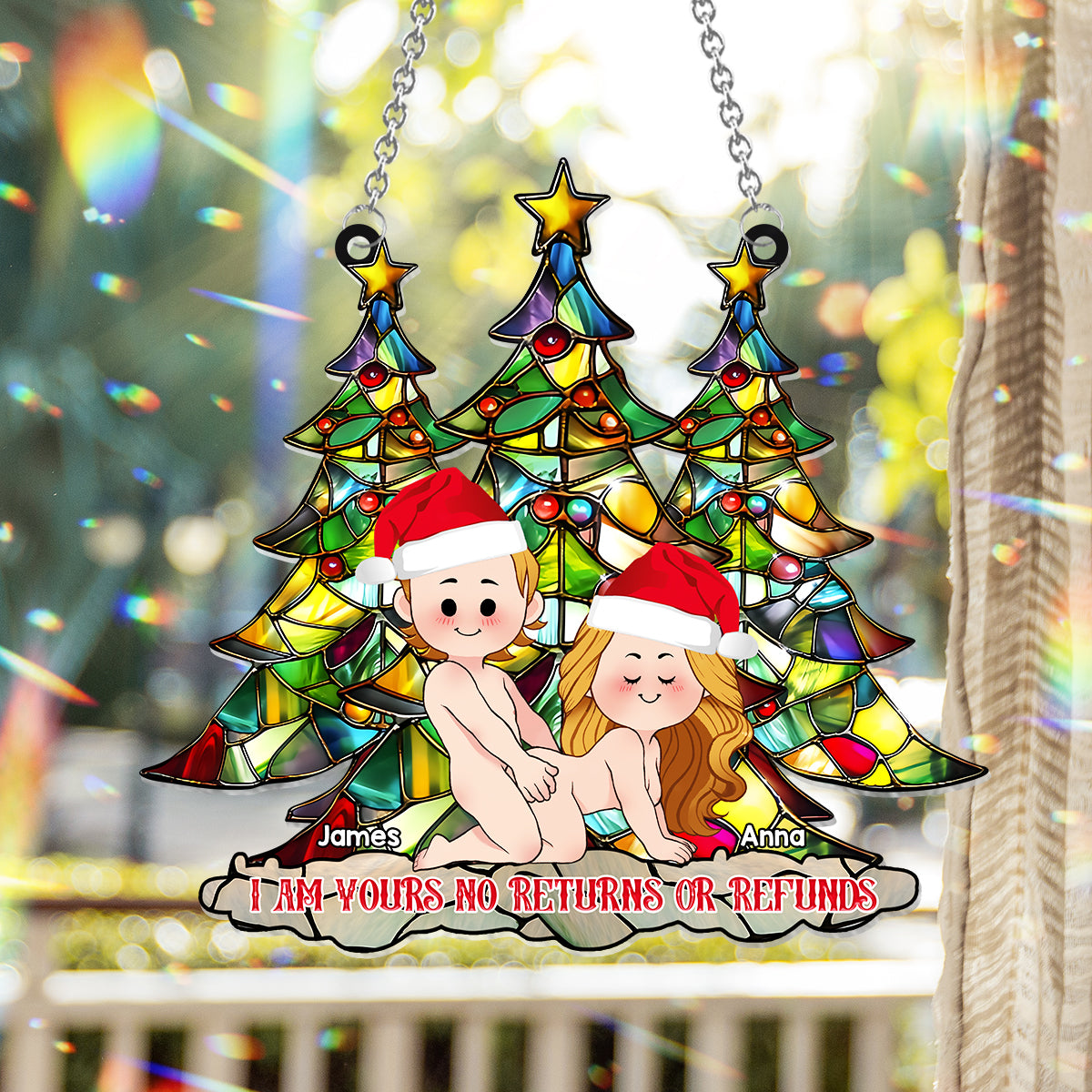 Je suis à toi. Ni retour ni remboursement. - Attrape-soleil personnalisé pour couple, à suspendre à la fenêtre. 