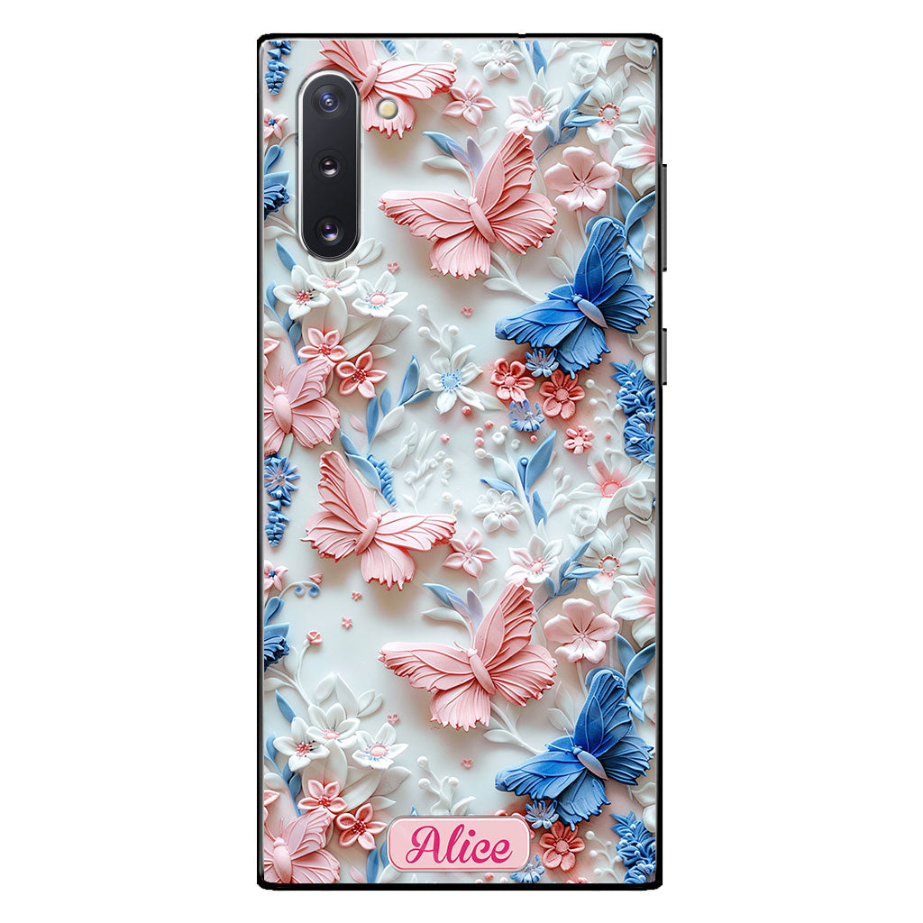Coque de téléphone transparente personnalisée avec papillons roses et bleus