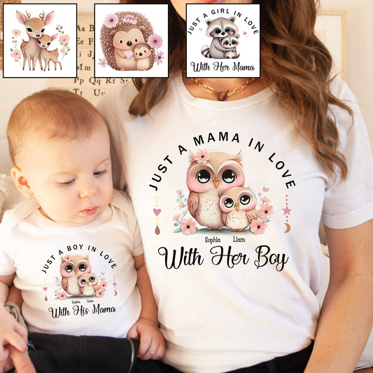 Une maman amoureuse de son garçon ou de sa fille - T-shirt et body personnalisés pour maman et bébé