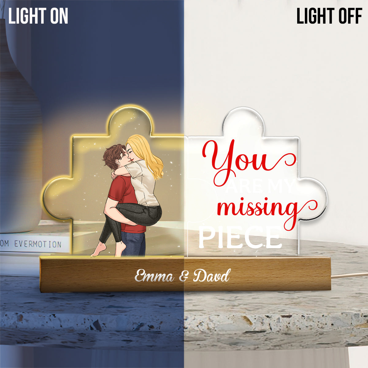 Tu es la pièce manquante de mon puzzle - Veilleuse LED personnalisée en forme de couple