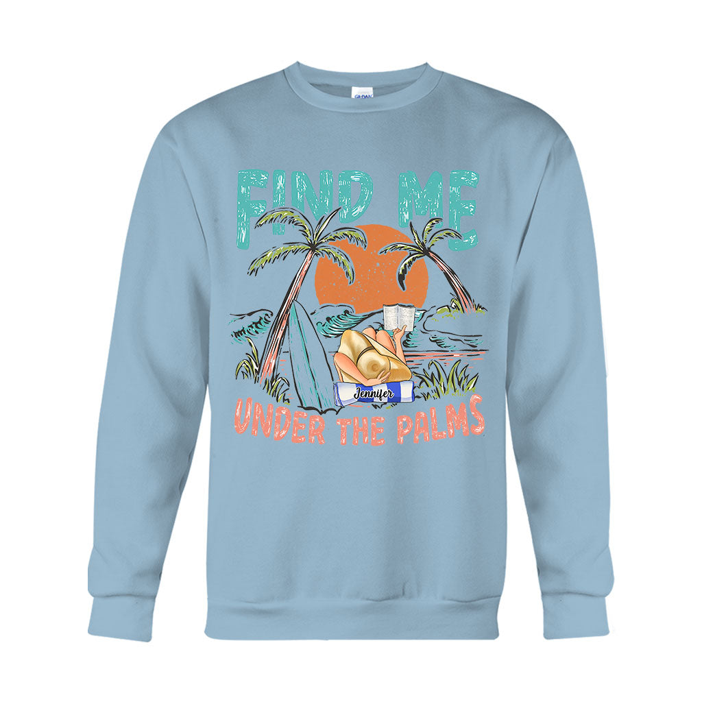 Retrouve-moi sous les palmiers, fille qui lit - T-shirt et sweat à capuche personnalisés « Amoureuse de la mer »