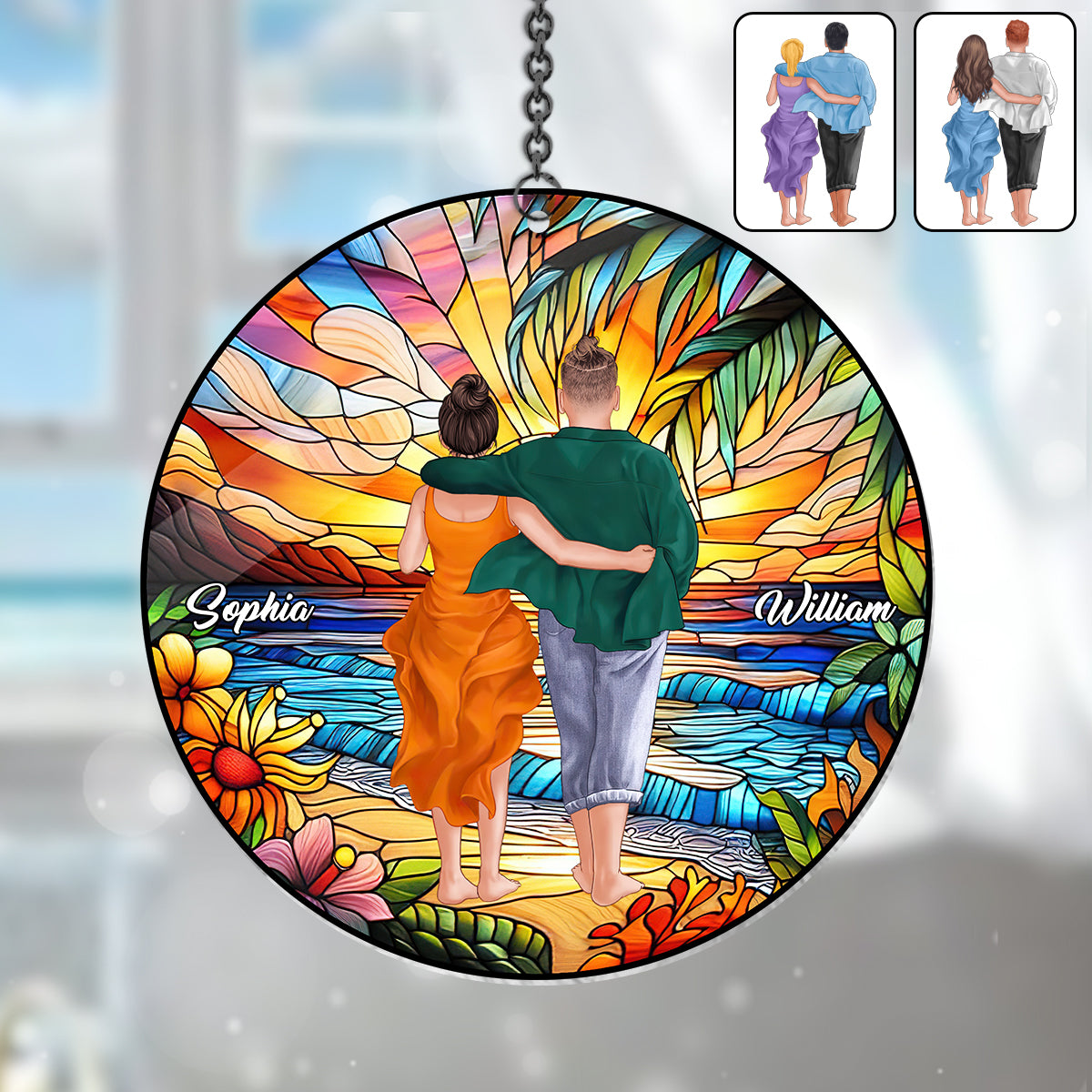 Coucher de soleil romantique - Ornement attrape-soleil personnalisé pour couple, à suspendre à la fenêtre, pour un couple. 