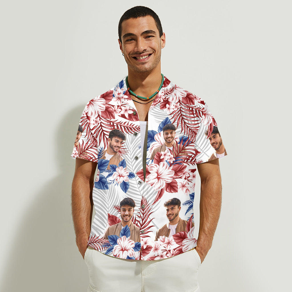 Chemise hawaïenne personnalisée avec motif drapeau américain et fleur, pour la fête de l'Indépendance/le 4 juillet