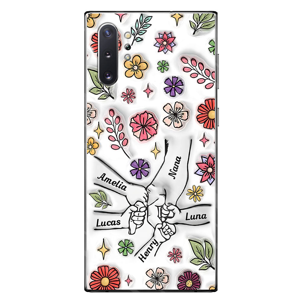 Coque de téléphone personnalisée pour grand-mère avec motif floral printanier et mains qui se tiennent - Mamie et maman