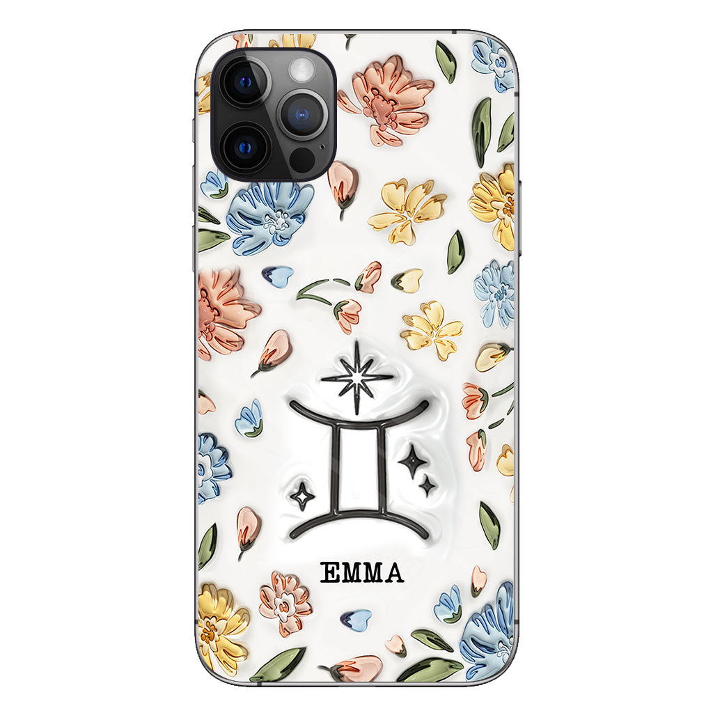 Coque de téléphone personnalisée avec signe du zodiaque et motif floral