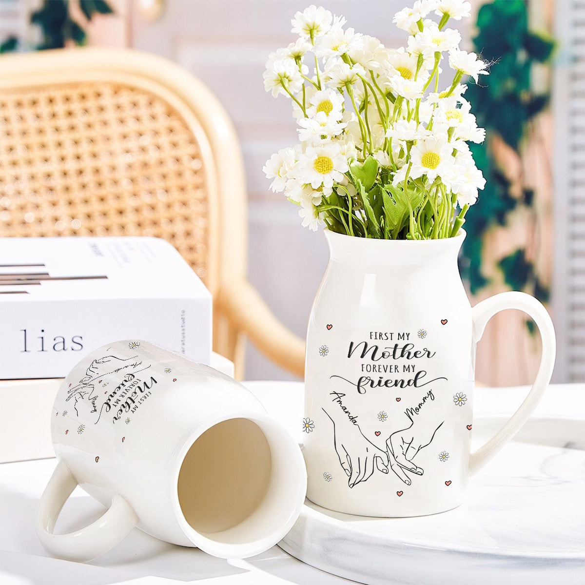 Ma mère d'abord, mon amie pour toujours - Vase à fleurs en céramique personnalisé pour maman