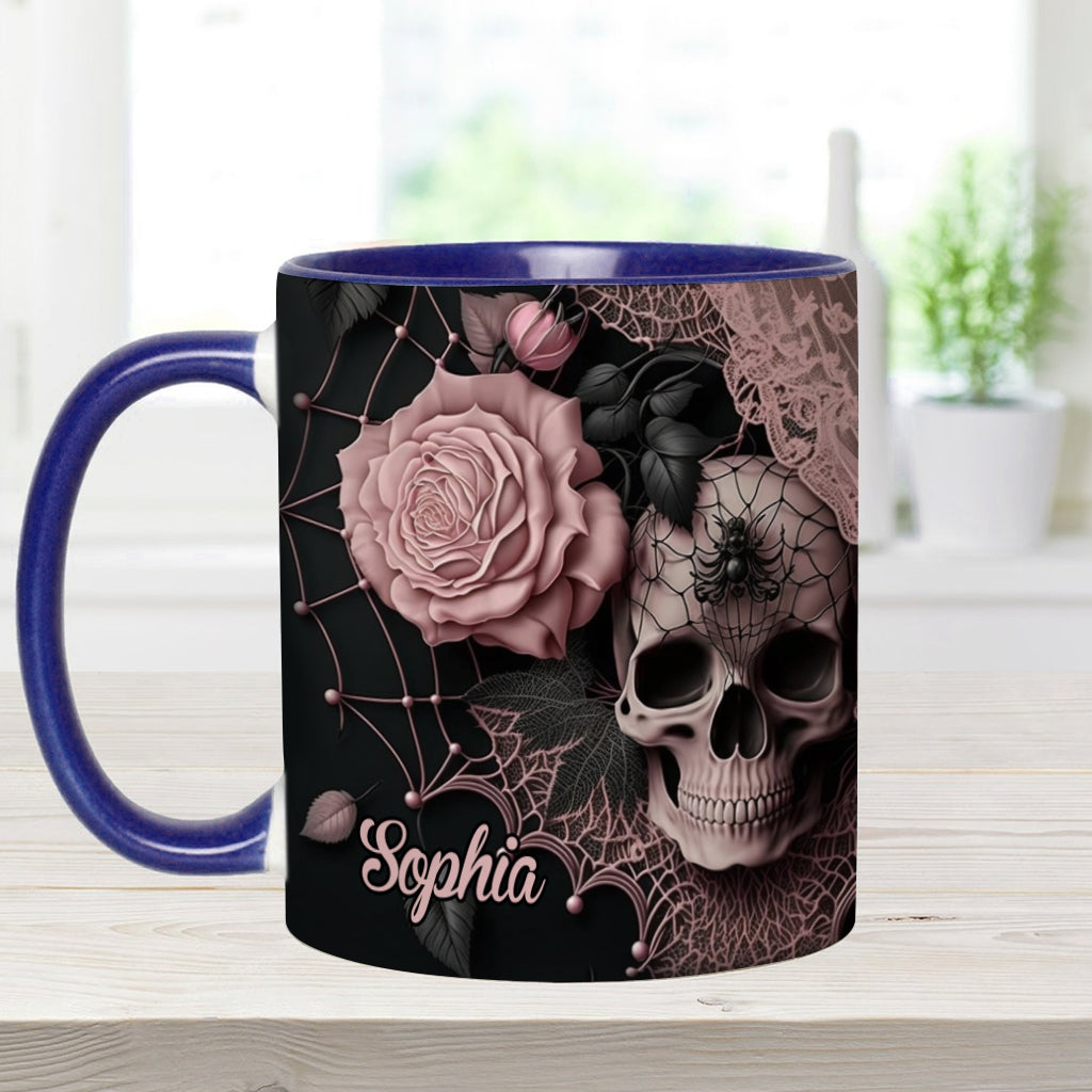 Mug personnalisé à motif de crâne et roses