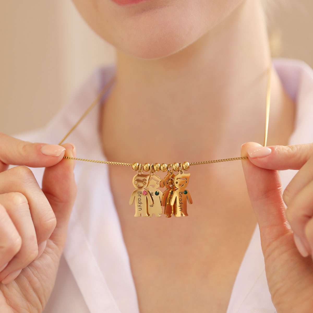 Collier personnalisé avec breloques pour enfants et pierre de naissance - Collier maman personnalisé avec breloques pour enfants