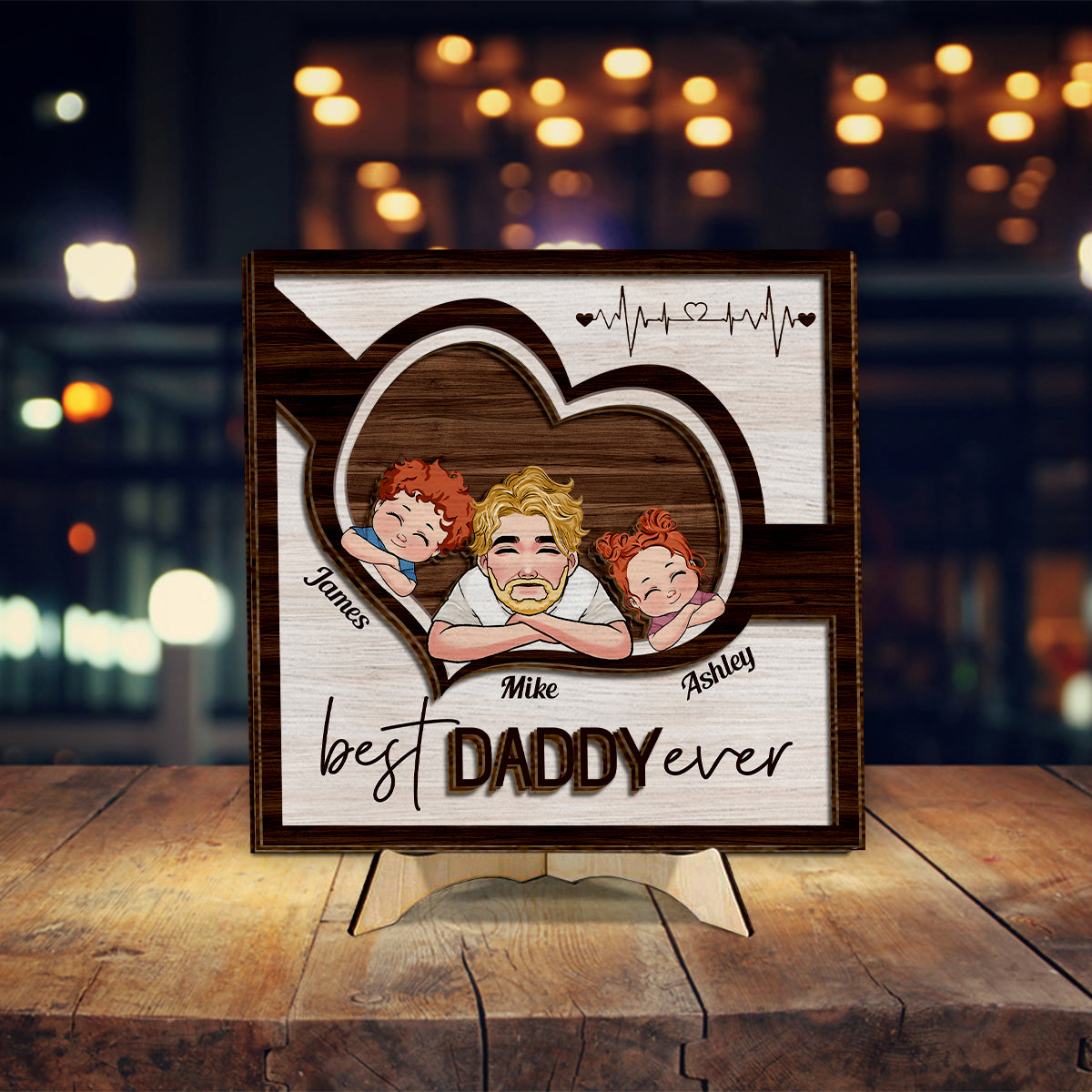 Best Dad Ever - Personalized Father 2 Layered Wood Sign / Wood Plaque