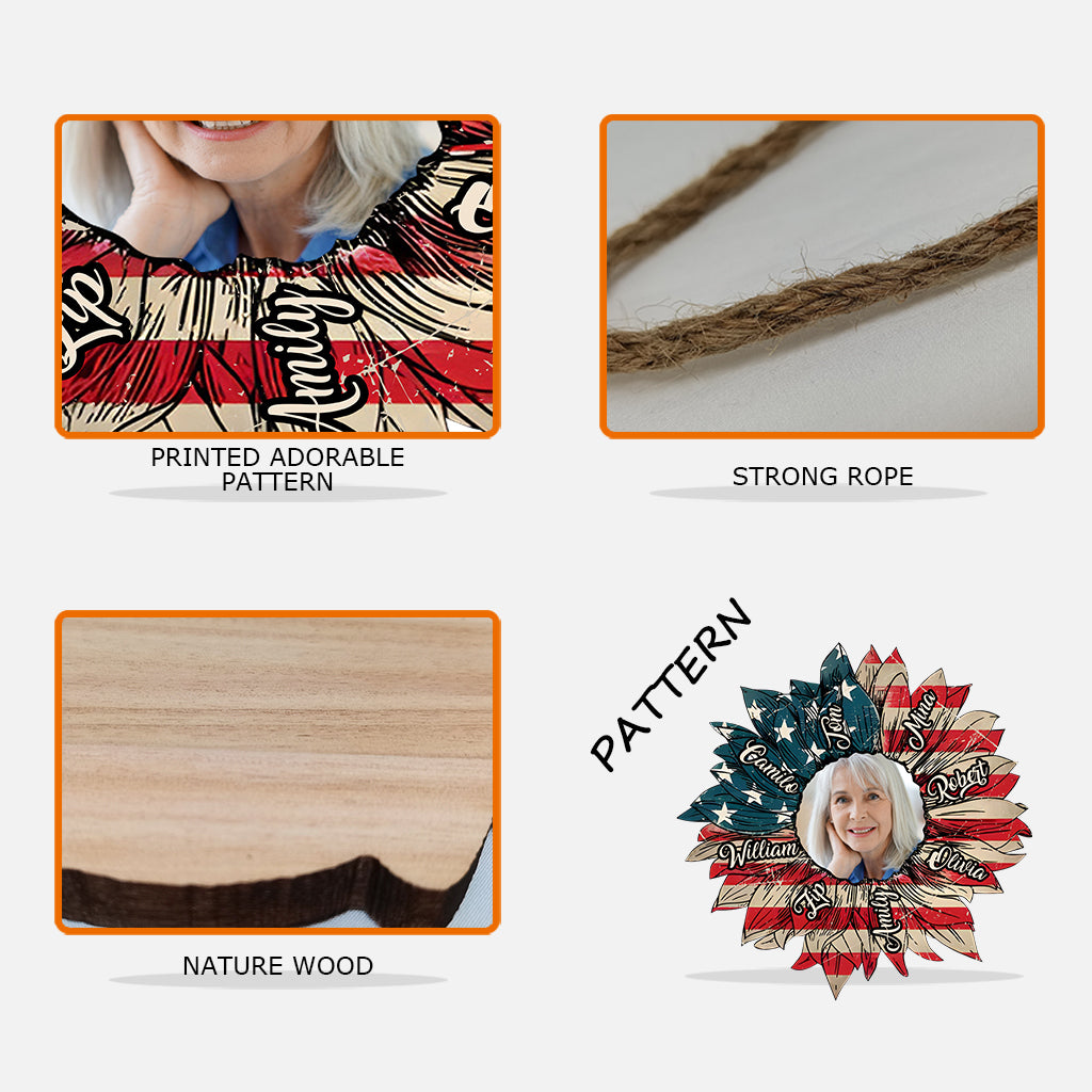 Grandma 4th Of July Sunflower - Personalized Grandma Custom Shaped Wood Sign