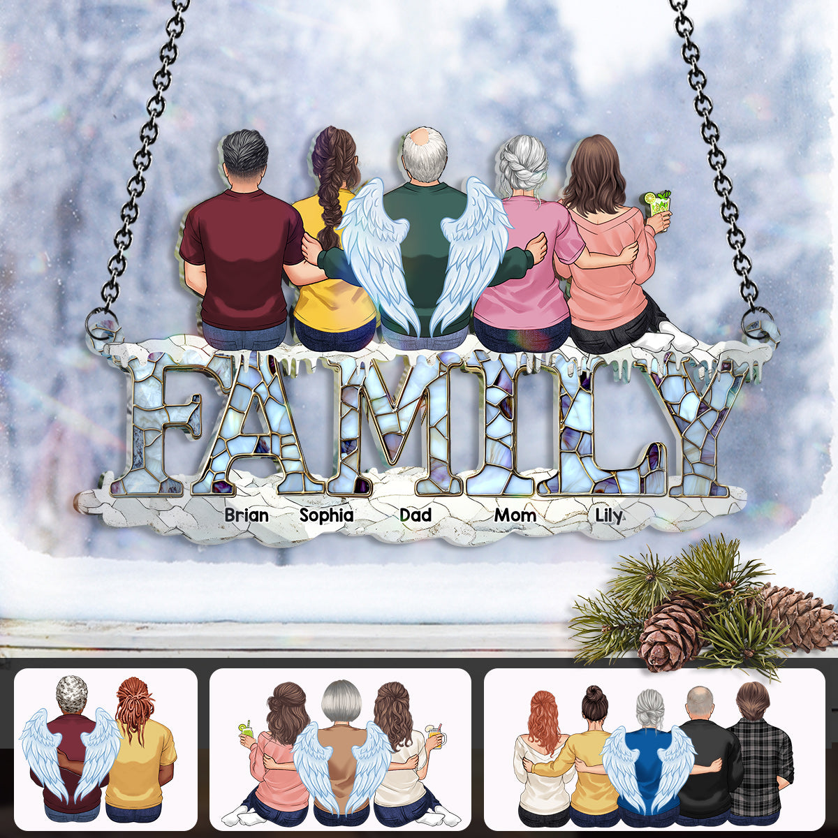Noël en famille - Décoration attrape-soleil personnalisée à suspendre à la fenêtre 