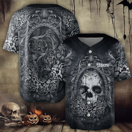 Maillot de baseball personnalisé à tête de mort noire