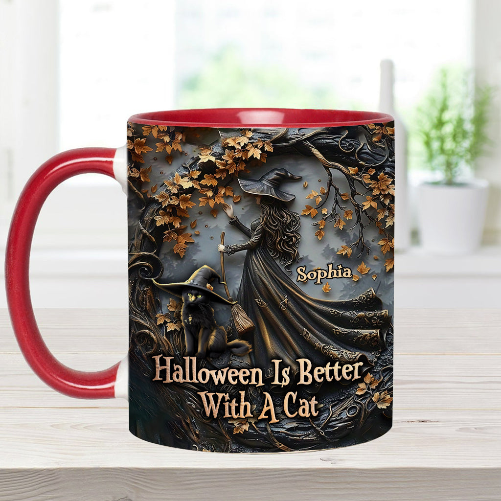 Halloween est plus agréable avec un chat - Mug personnalisé à motif chat noir