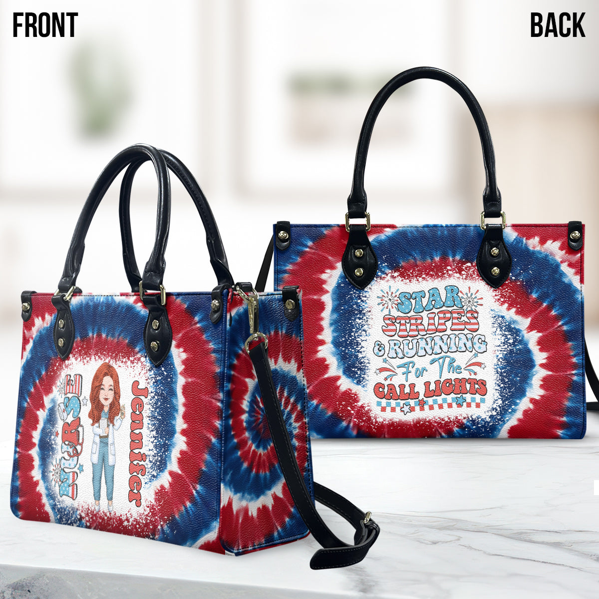 Sac à main en cuir personnalisé pour infirmière, idéal pour la fête du 4 juillet