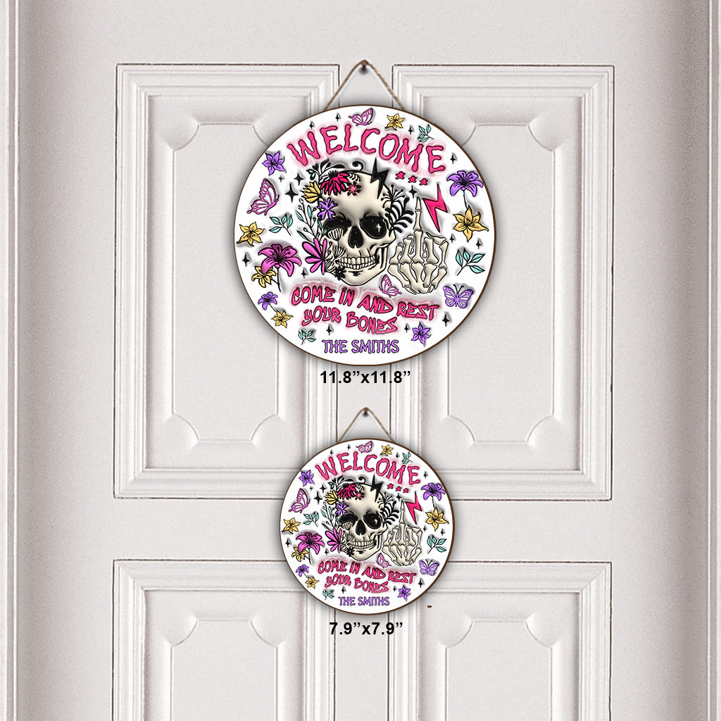 Come In And Rest - Personalized Skull Round Wood Sign