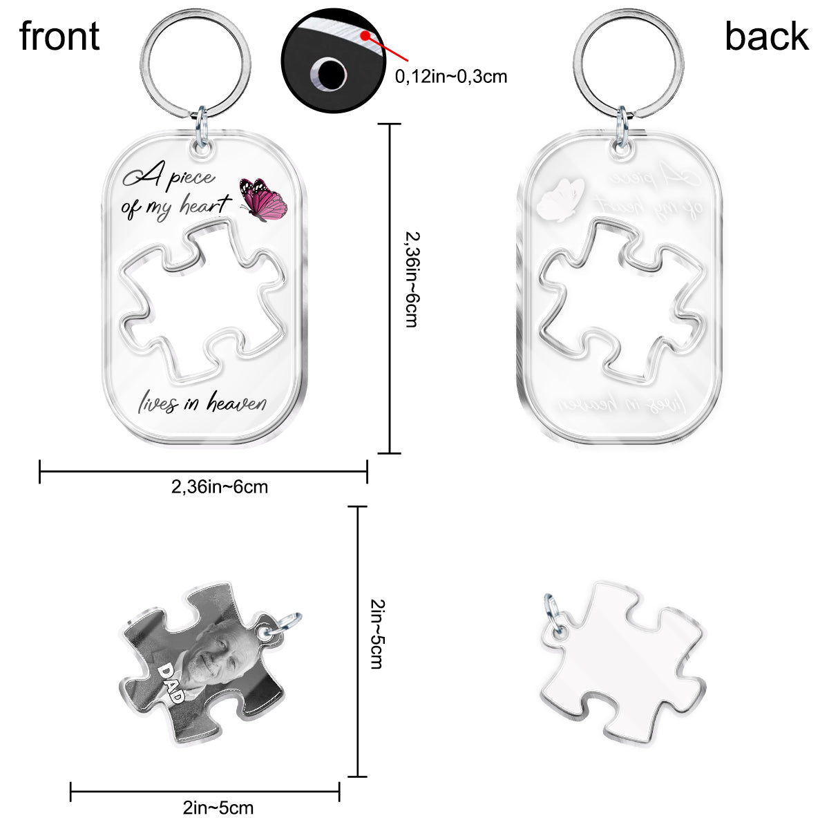 A Piece Of My Heart Lives In Heaven - Personalized Memorial Keychain with Charms