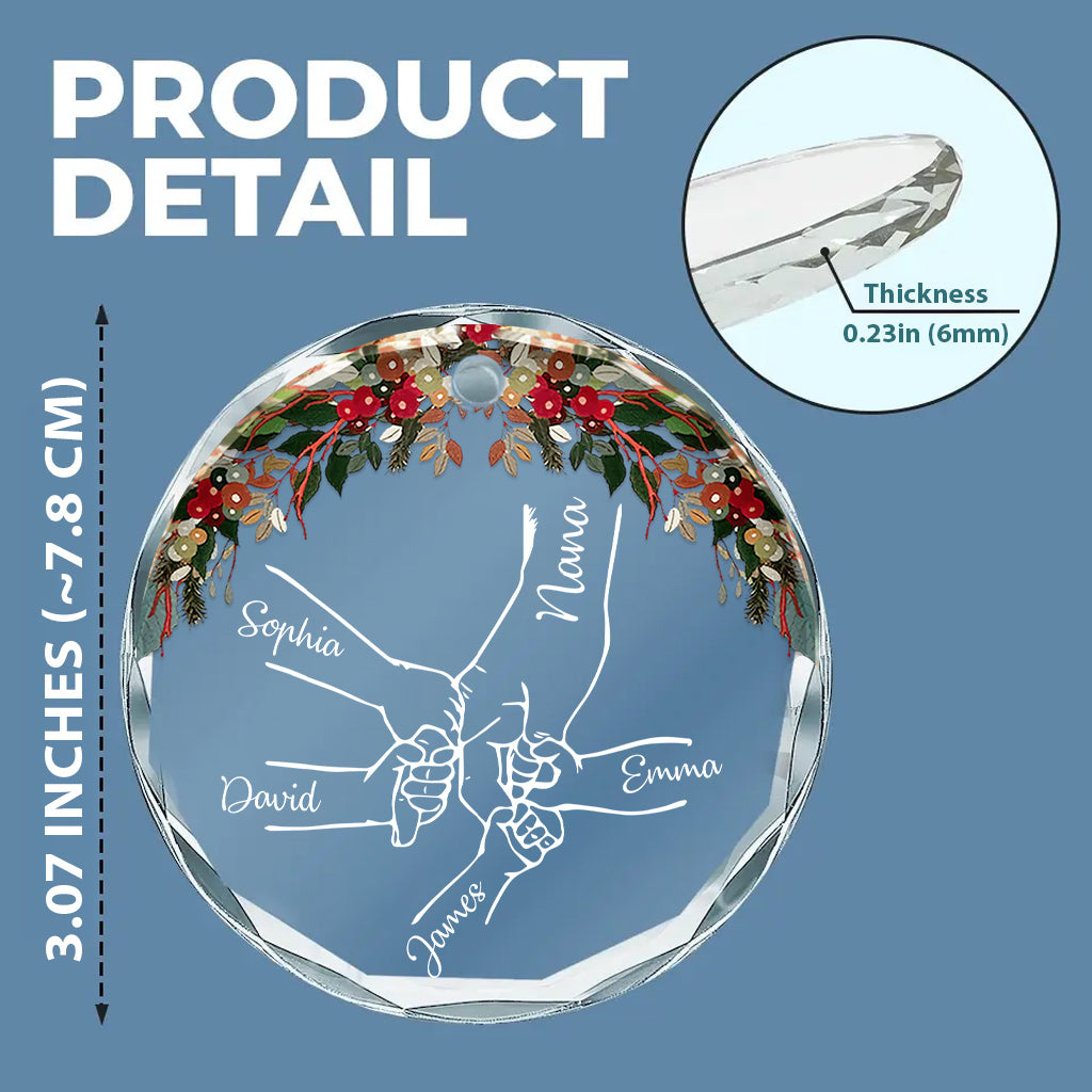 Holding Hands - Personalized Grandma Round Shaped Glass Ornament