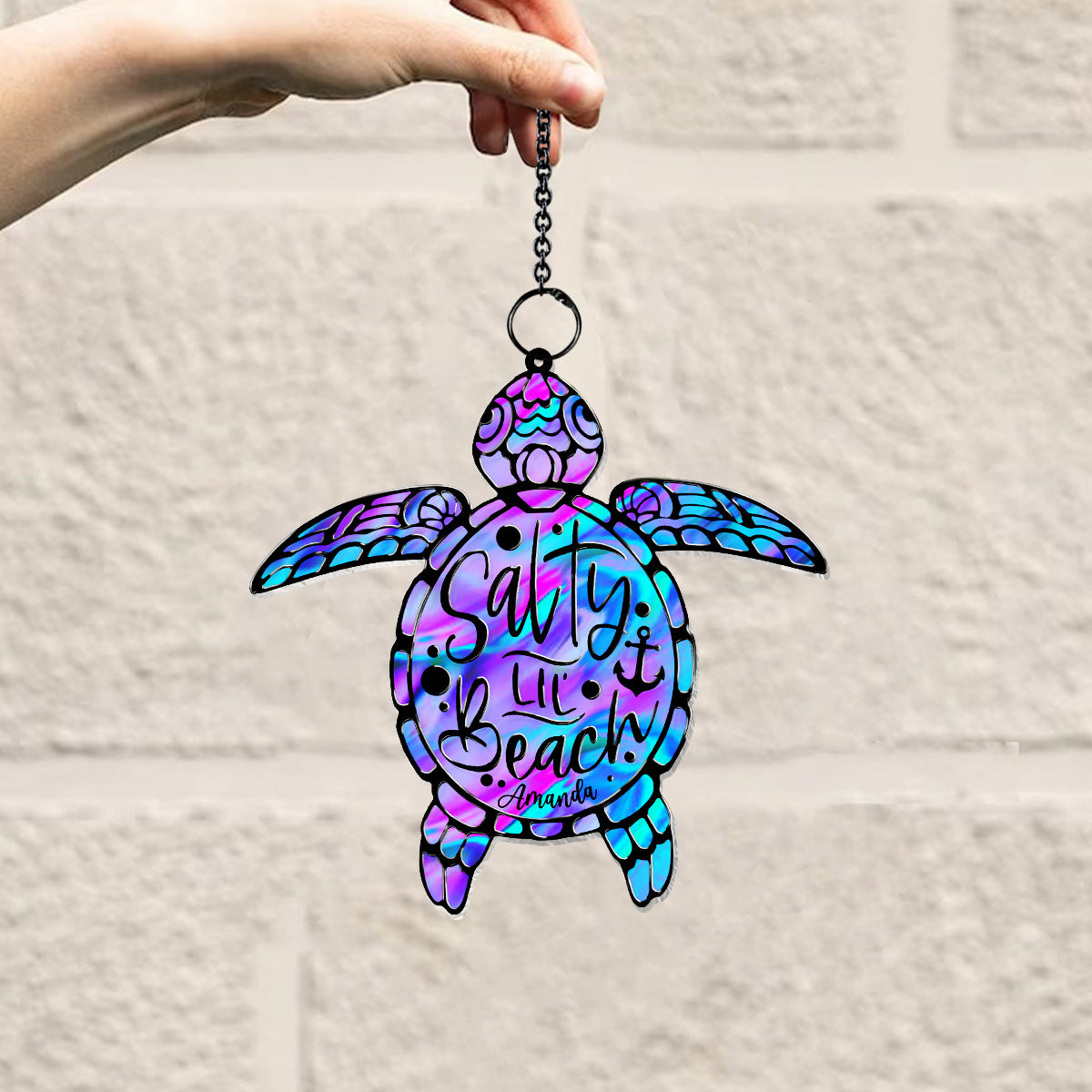 Salty Lil' Beach - Décoration attrape-soleil personnalisée en forme de tortue à suspendre à la fenêtre 