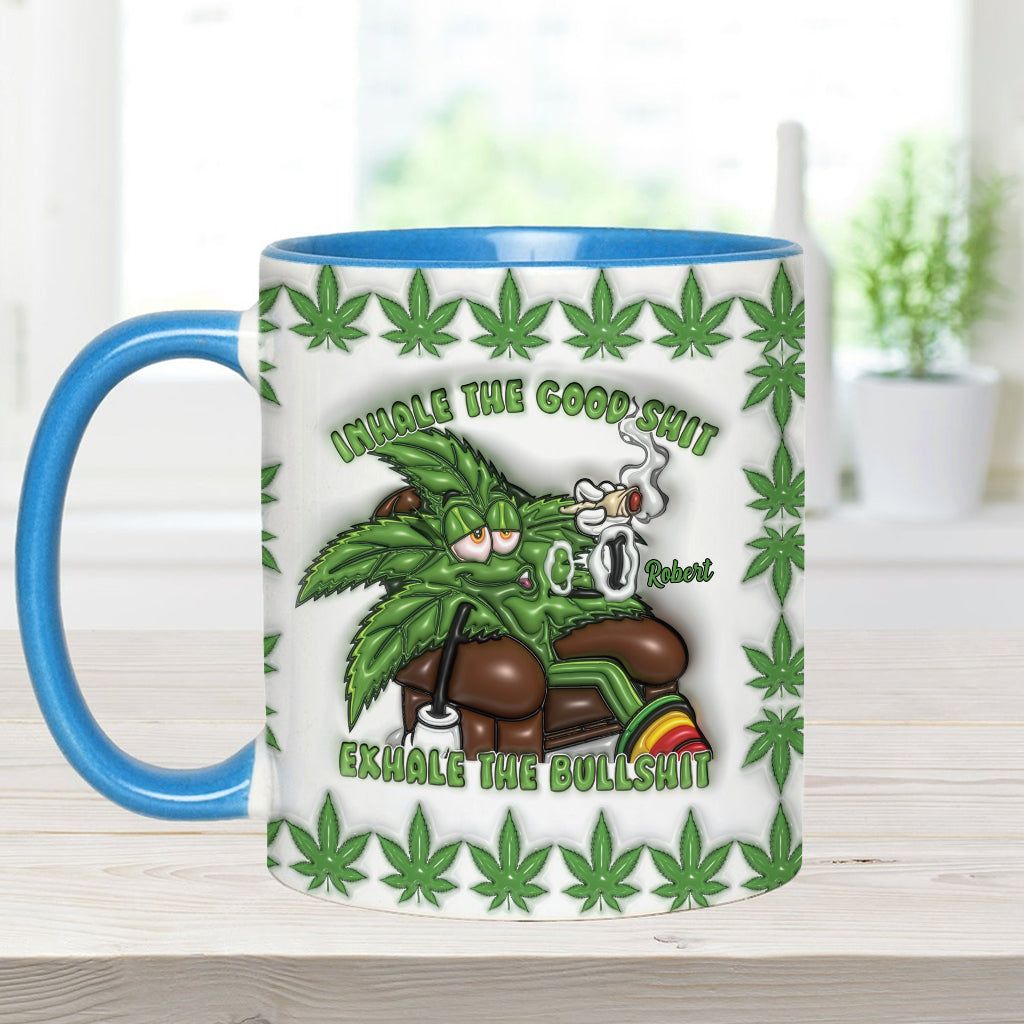Inspirez les bonnes choses, expirez les conneries - Mug personnalisé à thème cannabis