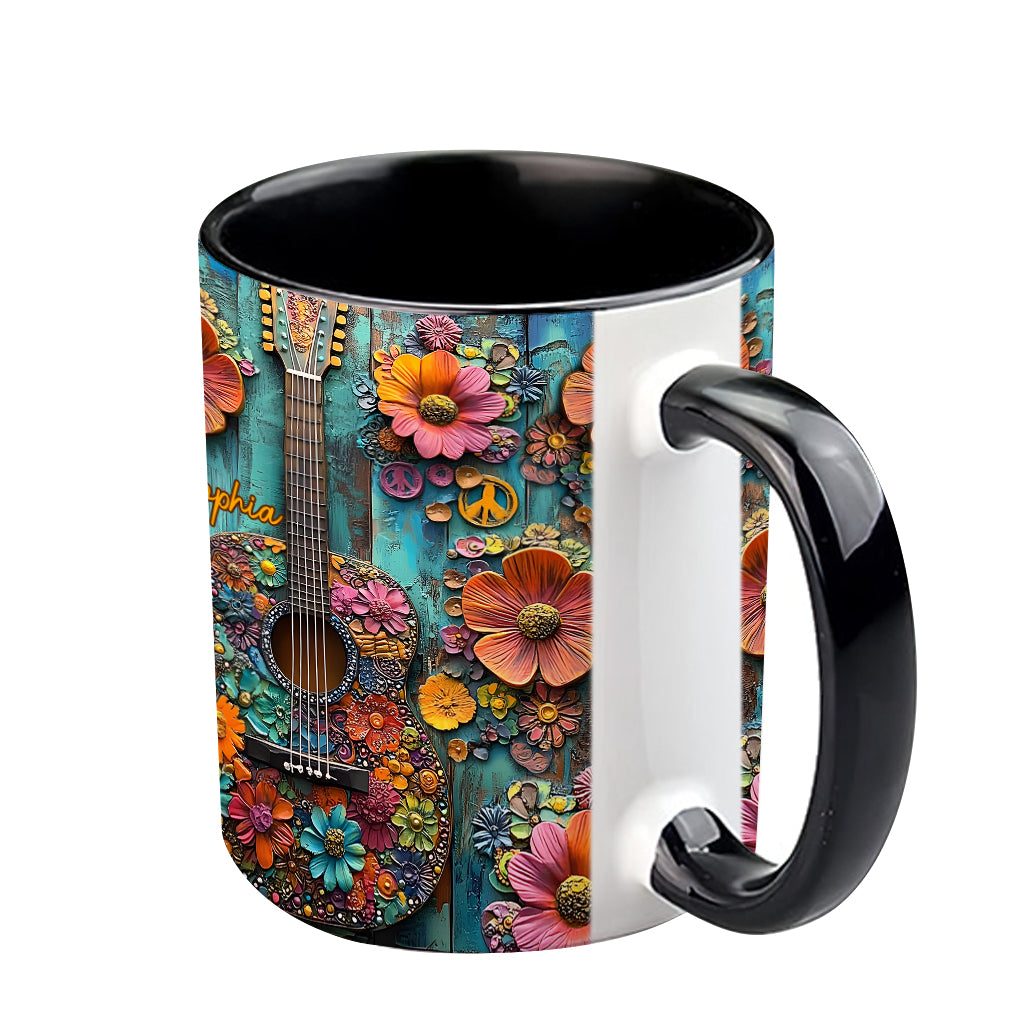 Mug vintage hippie à motif guitare - Mug personnalisé hippie