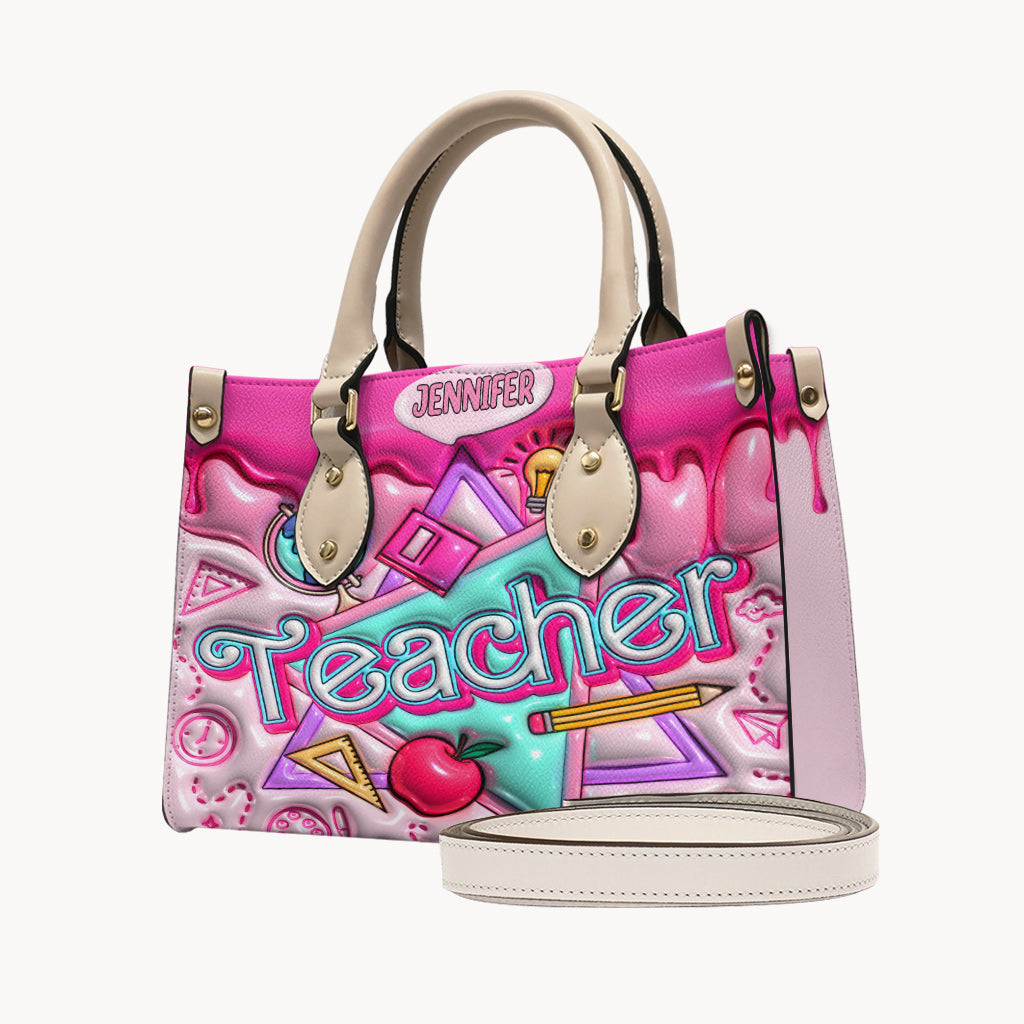 Sac à main en cuir rose gonflable - Sac à main personnalisé pour enseignante