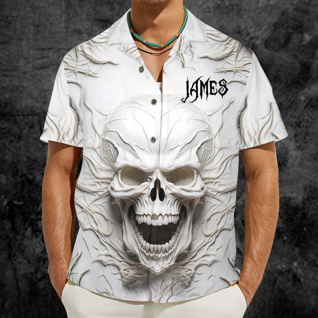 Chemise hawaïenne personnalisée à motif crâne noir