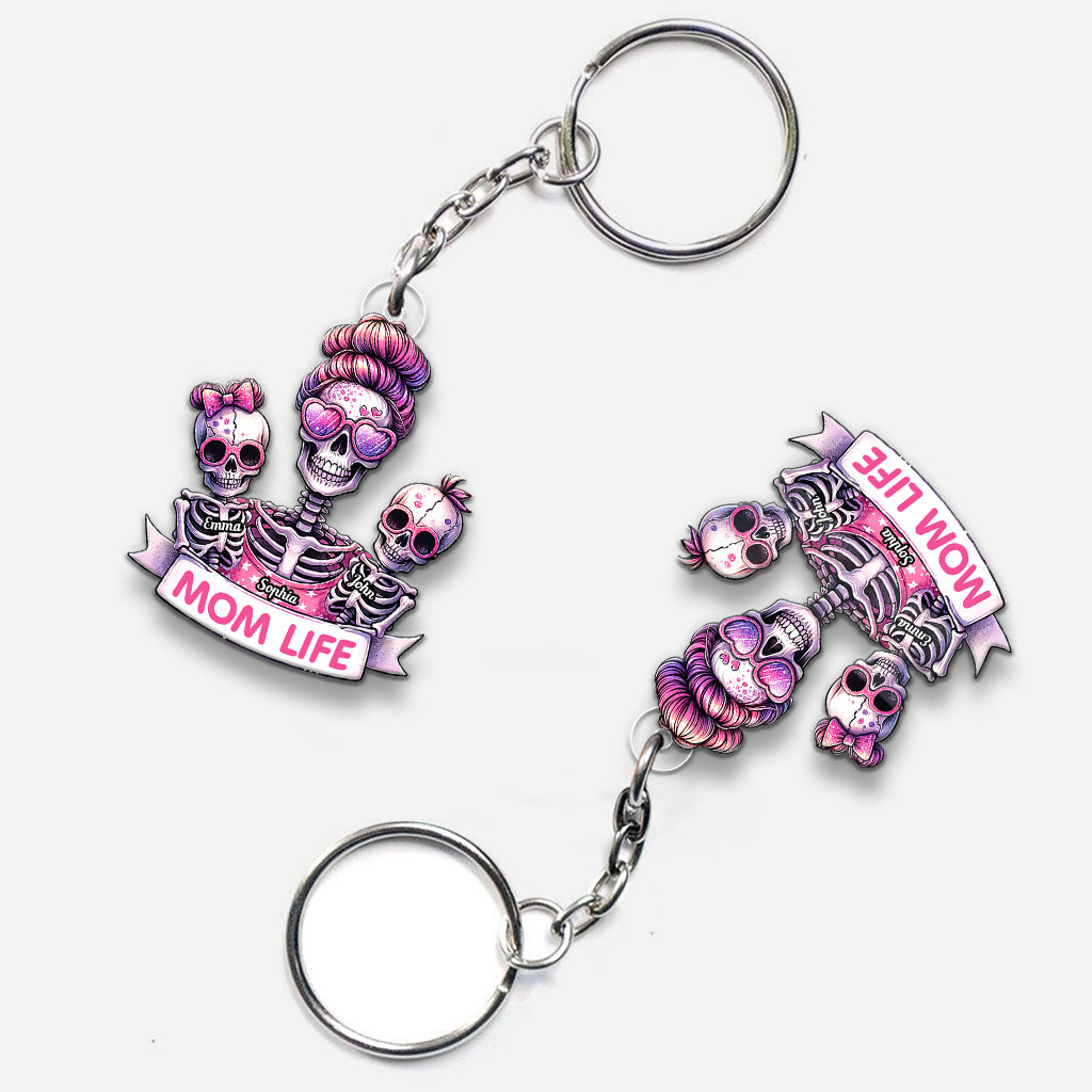 Mom Life - Personalized Skull Custom Shaped Keychain