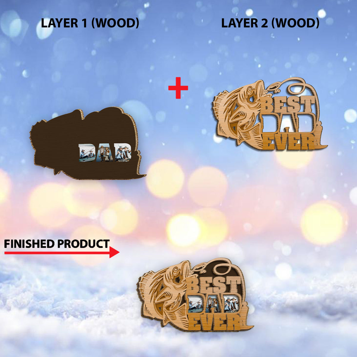 Meilleur papa du monde - Plaque en bois personnalisée à 2 couches « Papa »