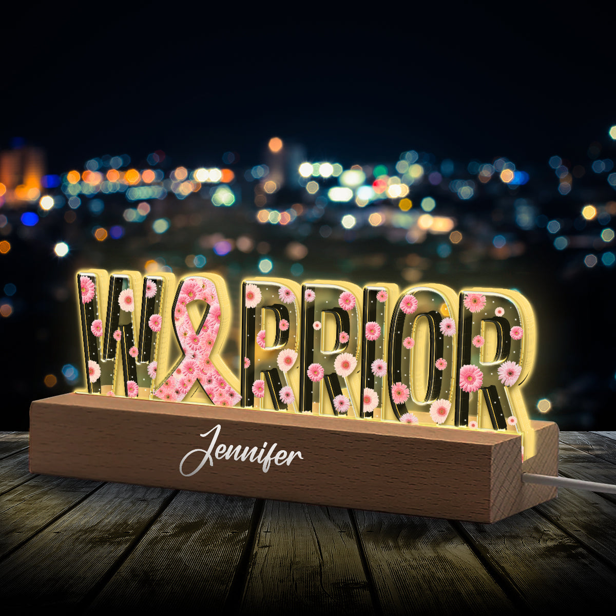 Breast Cancer Warrior - Personalized Breast Cancer Awareness Custom LED Night Light