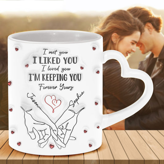 Je t'aime, je te garde - Mug personnalisé pour couple avec anse en forme de cœur