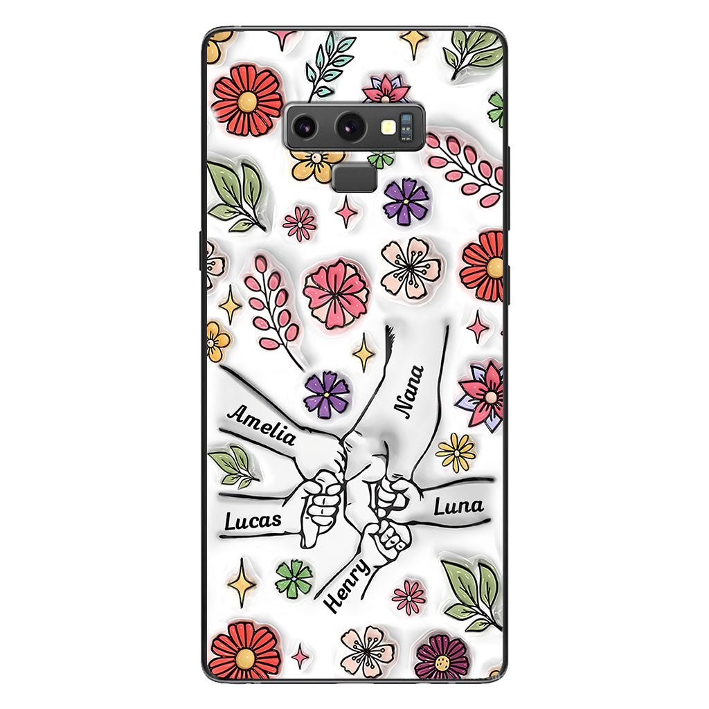 Coque de téléphone personnalisée pour grand-mère avec motif floral printanier et mains qui se tiennent - Mamie et maman