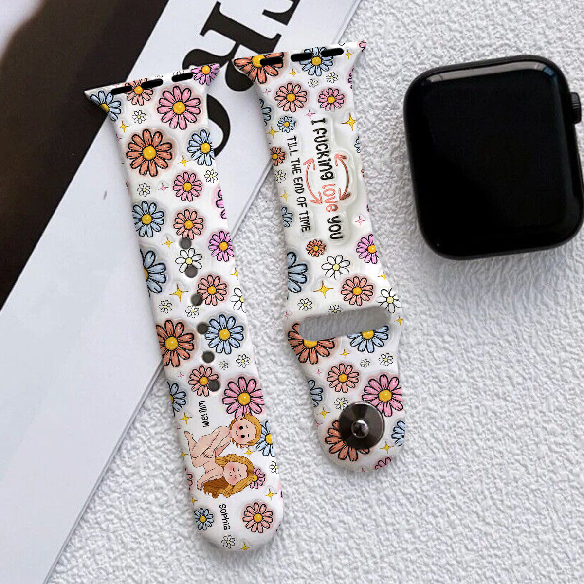 Je t'aimerai jusqu'à la fin des temps - Bracelet Apple Watch personnalisé pour couple