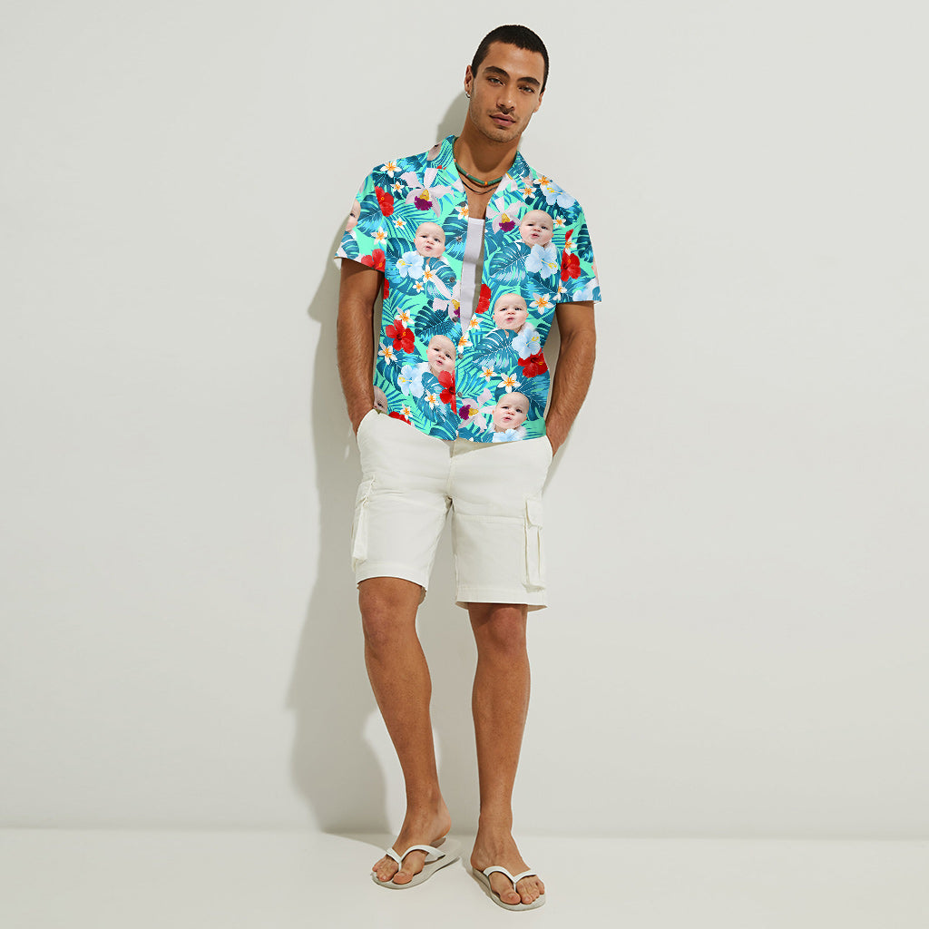 Chemise hawaïenne personnalisée pour papa, oncle ou toute autre personne - Style tropical avec photo du visage - T-shirt hawaïen personnalisé pour père
