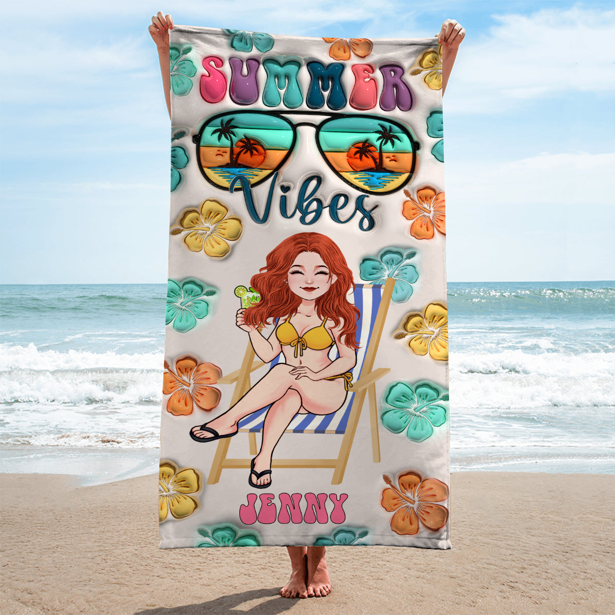 Summer Vibes - Personalized Sea Lover Beach Towel