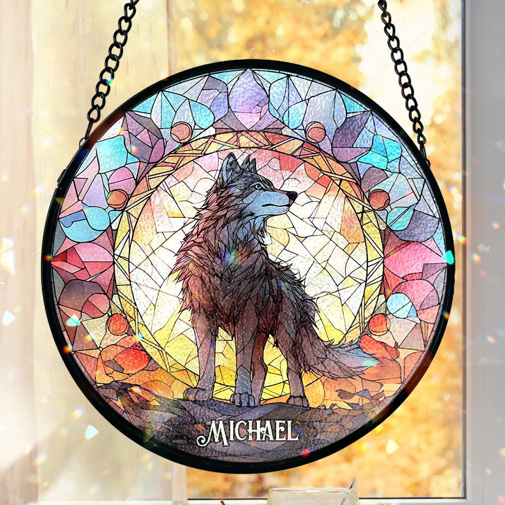 Esprit Féroce - Attrape-soleil personnalisé en vitrail avec loup