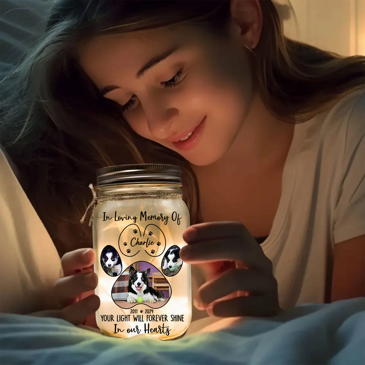 Your Light Will Forever Shine In Our Hearts - Personalized Dog Mason Jar Light