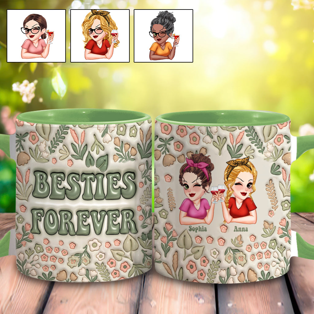 Besties Forever Floral - Personalized Bestie Accent Mug