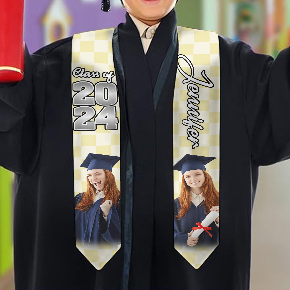 Écharpe de remise de diplôme personnalisée avec photo - Étole de remise de diplôme personnalisée