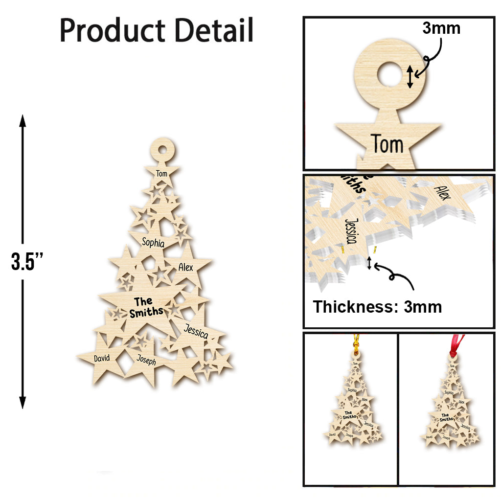 Sapin de Noël en forme d'étoile avec noms de famille personnalisés - Ornement familial personnalisé